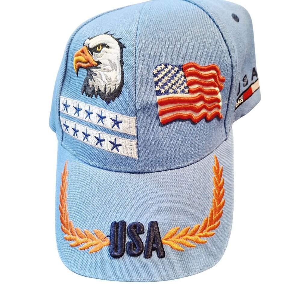 Patriotic USA Baseball Cap With Eagle & Flag Embroidery Adjustable Fit 100% Cott